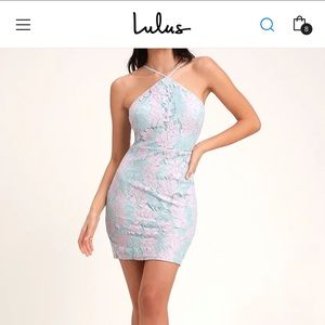 Loving Thoughts Light Blue and Pink Lace Mini Dress - Medium
